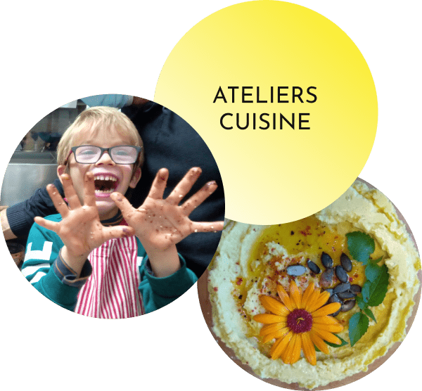 Images-liens redirigeant vers la partie de la page consacrée aux ateliers cuisine.